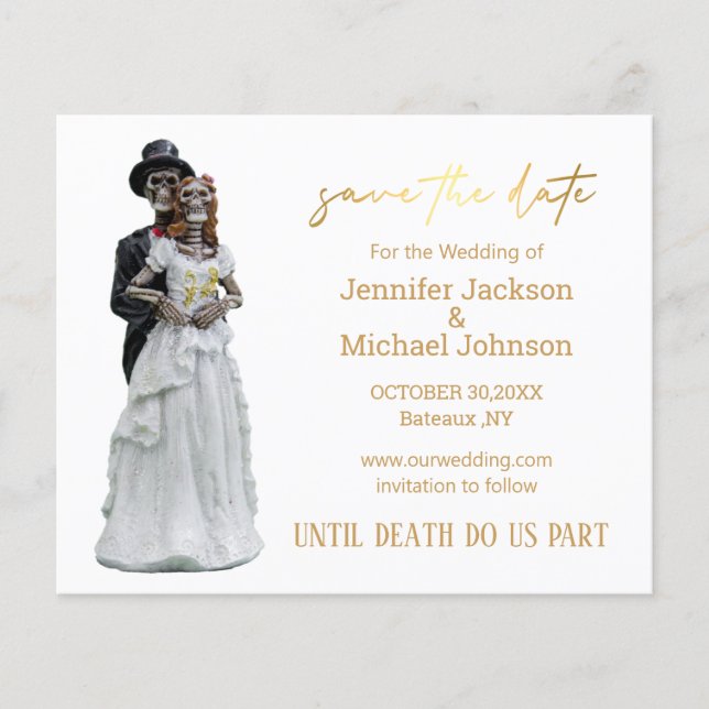 halloween spooky skeletons save the date gold flyer (Front)