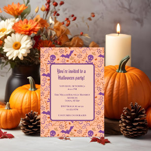 Halloween Spooky Skulls and Bats Invitation