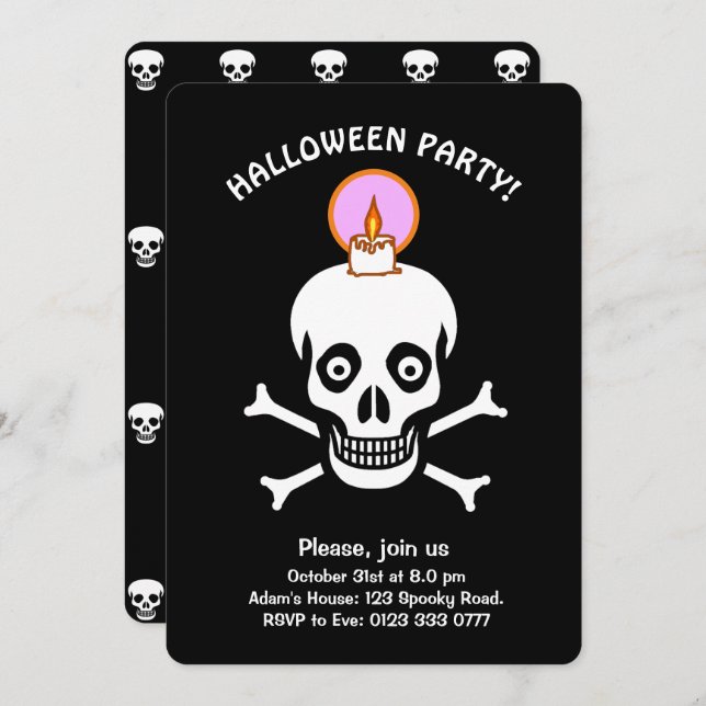 Halloween spooky skulls on black Invitation (Front/Back)