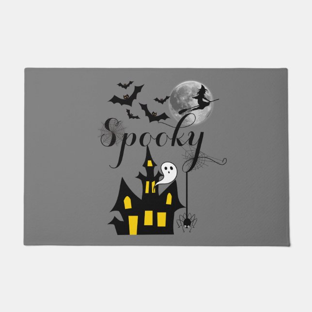 Halloween Spooky Spider bats witch haunted house Doormat (Front)