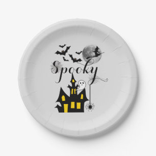Halloween Spooky Spider bats witch haunted house  Paper Plate