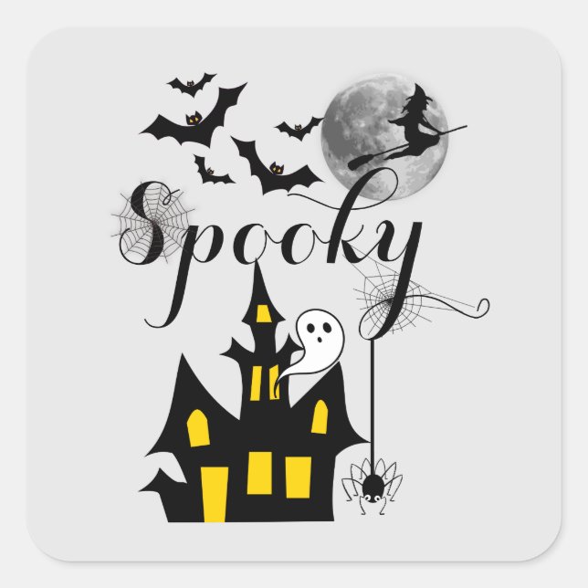 Halloween Spooky Spider bats witch haunted house Square Sticker (Front)
