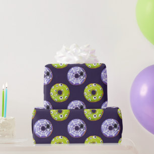 Halloween Spooky Spider Green Eyed Monster Purple Wrapping Paper
