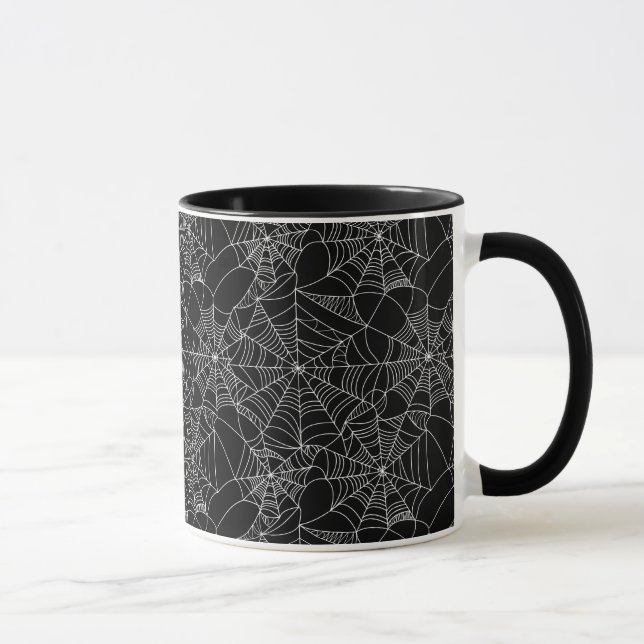 Halloween Spooky Spider Web Black White Mug (Right)
