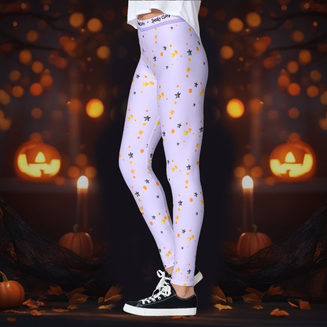 Halloween Spooky Stars Purple Name Leggings (Halloween Spooky Stars Purple Name Leggings)