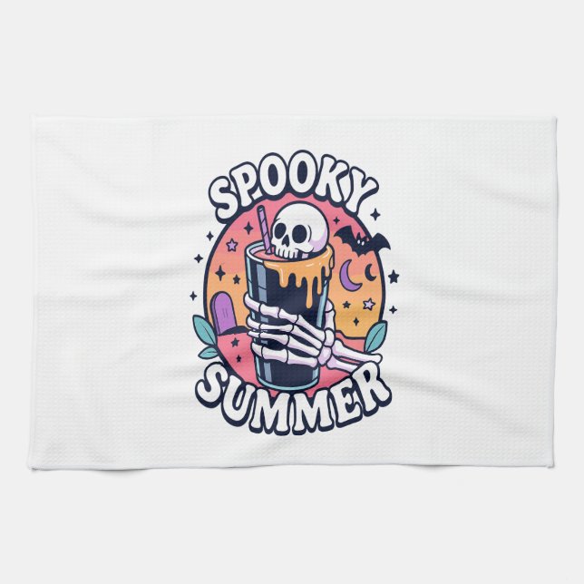 Halloween Spooky Summer Skeleton Drink Kitchen Towel (Horizontal)