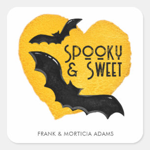 Halloween Spooky & Sweet Flying Bats & Moon Square Sticker