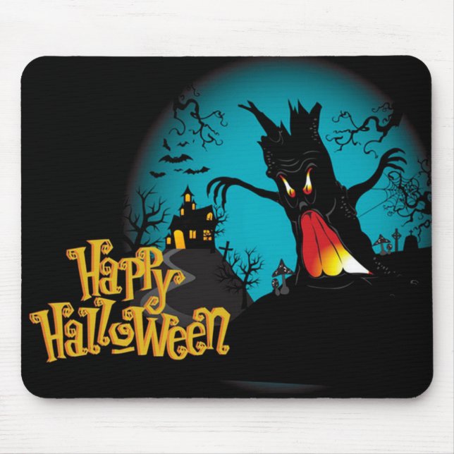 Halloween Spooky Tree and Haunted House Mouse Pad (Front)