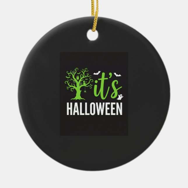 Halloween Spooky Tree Bats Vector Design_1 Ceramic Ornament (Front)