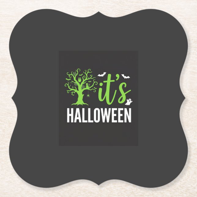 Halloween Spooky Tree Bats Vector Design_1 Paper Coaster (Front)
