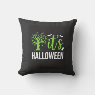 Halloween Spooky Tree Bats Vector Design_1 Throw Pillow