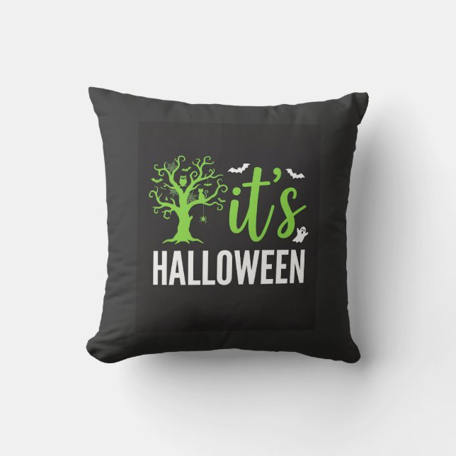 Halloween Spooky Tree Bats Vector Design_1 Throw Pillow (Front)