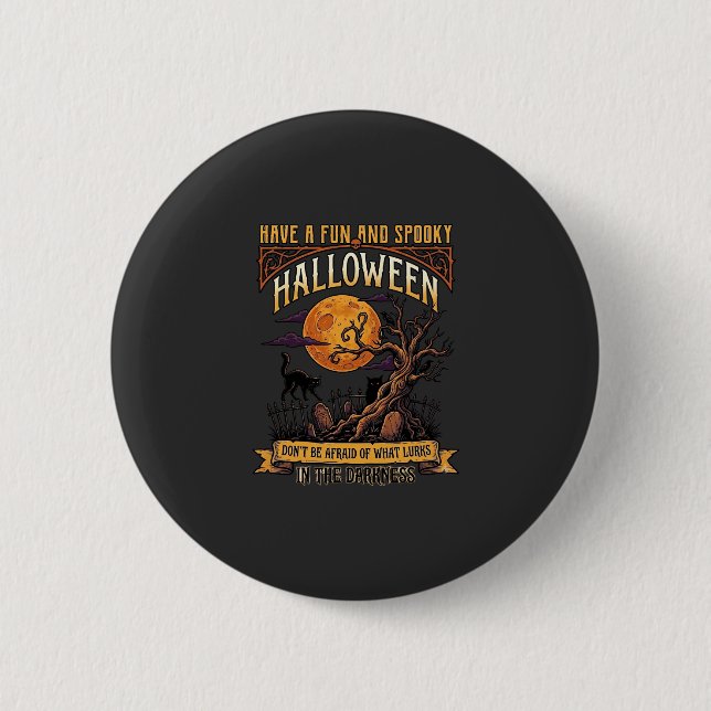 Halloween Spooky Tree Full Moon Black Cat Graveyar 2 Inch Round Button (Front)