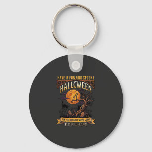 Halloween Spooky Tree Full Moon Black Cat Graveyar Keychain