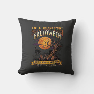 Halloween Spooky Tree Full Moon Black Cat Graveyar Throw Pillow