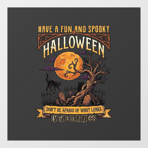 Halloween Spooky Tree Full Moon Black Cat Graveyar Window Cling