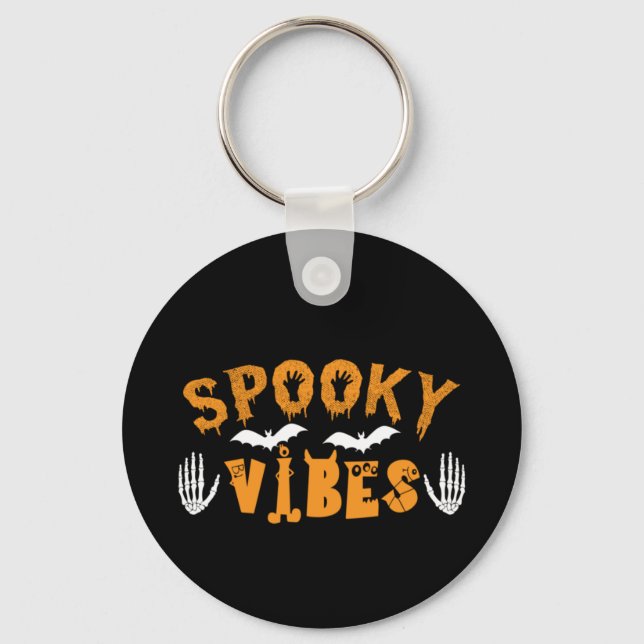 Halloween Spooky Vibes Birthday Keychain (Front)