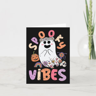 Halloween Spooky Vibes Cute Ghost Groovy Costume W Card