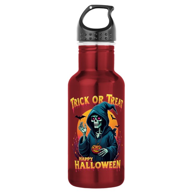 Halloween Spooky Vibes: Trick or Treat Skeleton 532 Ml Water Bottle (Front)