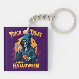 Halloween Spooky Vibes: Trick or Treat Skeleton Keychain