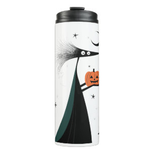 Halloween Spooky Witch and Pumpkin White Thermal Tumbler