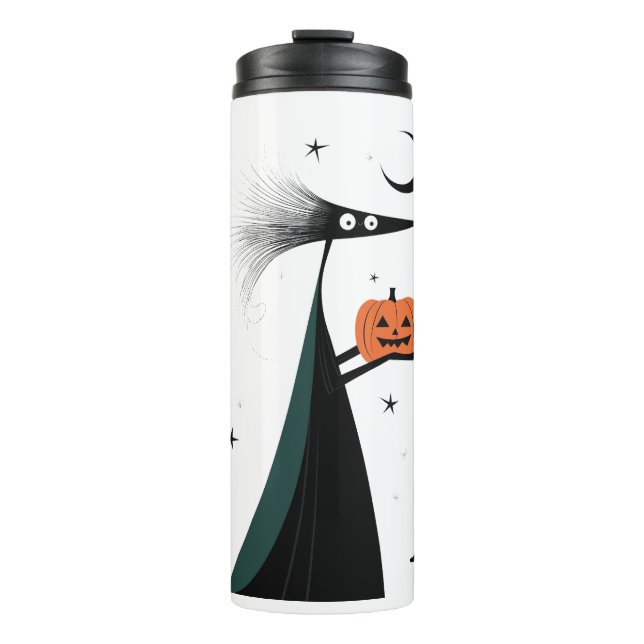 Halloween Spooky Witch and Pumpkin White Thermal Tumbler (Front)