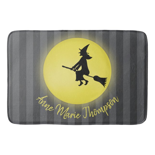 Halloween Spooky Witch Broomstick Moonlight Bath Mat (Front)