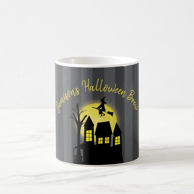 Halloween Spooky Witch Broomstick Moonlight Coffee Mug (Center)