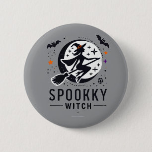 Halloween Spooky Witch Design - Flying on Broom 2 Inch Round Button