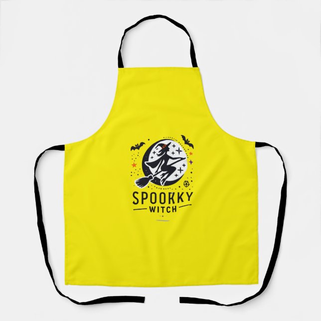Halloween Spooky Witch Design - Flying on Broom Apron (Front)