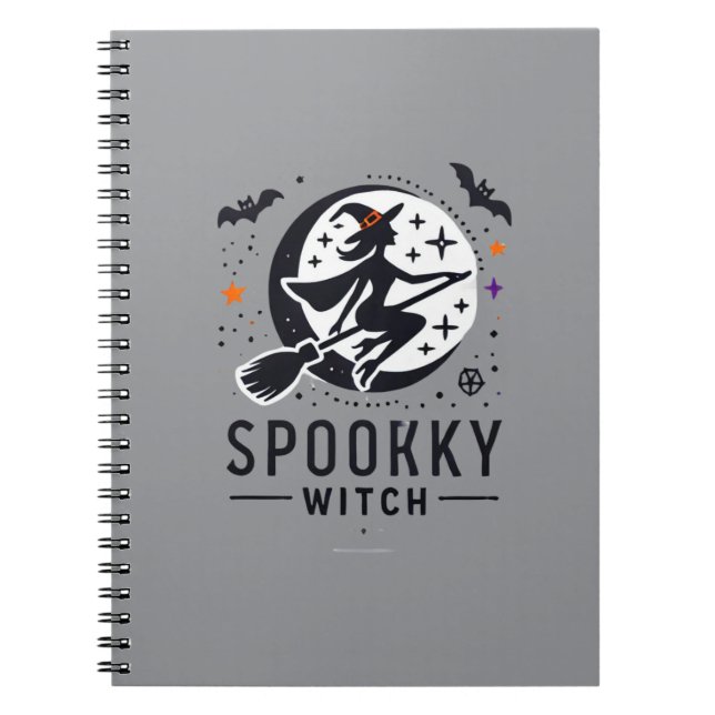 Halloween Spooky Witch Design - Flying on Broom Notebook (Front)
