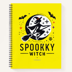 Halloween Spooky Witch Design - Flying on Broom Notebook