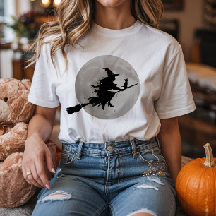 Halloween Spooky Witch Flying Across a Full Moon T-Shirt