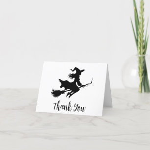 Halloween Spooky Witch Flying Across a Full Moon Thank You Card
