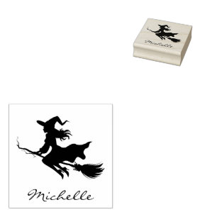 Halloween Spooky Witch Flying  Rubber Stamp