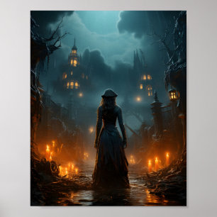 Halloween Spooky Witch Haunting Old Town Poster