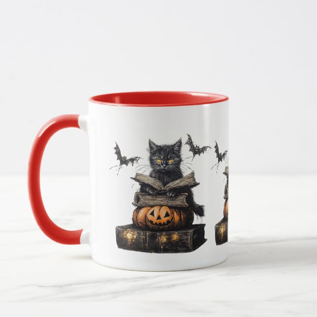 Halloween Spooky Witchy Cat Design Mug (Left)