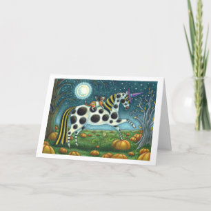 HALLOWEEN SPOTTED PONY & BAT CAT Fantasy Horse Holiday Card