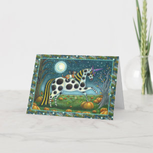 HALLOWEEN SPOTTED PONY & BAT CAT Fantasy Horse Holiday Card