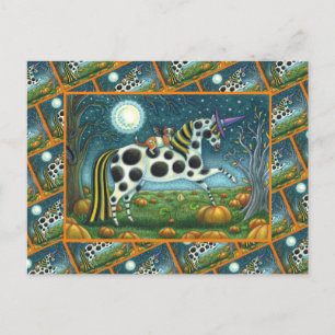 HALLOWEEN SPOTTED PONY & BAT CAT Fantasy Horse Holiday Postcard