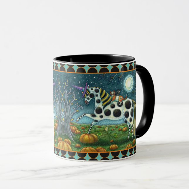 HALLOWEEN SPOTTED PONY & BAT CAT Fantasy Horse Mug (Front Right)