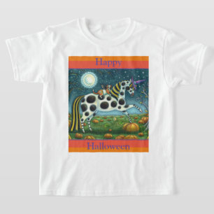 HALLOWEEN SPOTTED PONY & BAT CAT Fantasy Horse T-Shirt