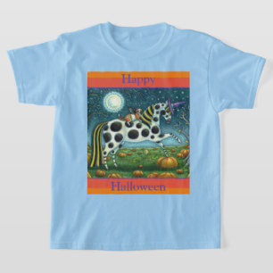 HALLOWEEN SPOTTED PONY & BAT CAT Fantasy Horse T-Shirt
