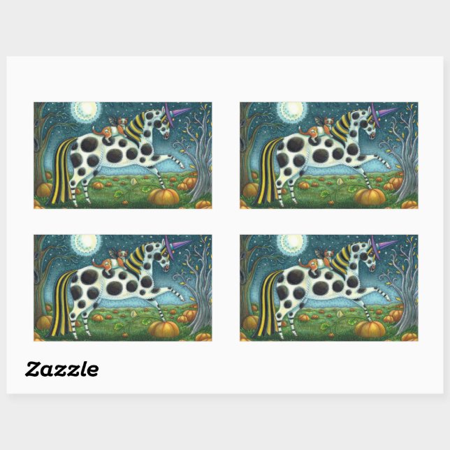 HALLOWEEN SPOTTED PONY & BAT CAT Whimsical Horse Sticker (Sheet)