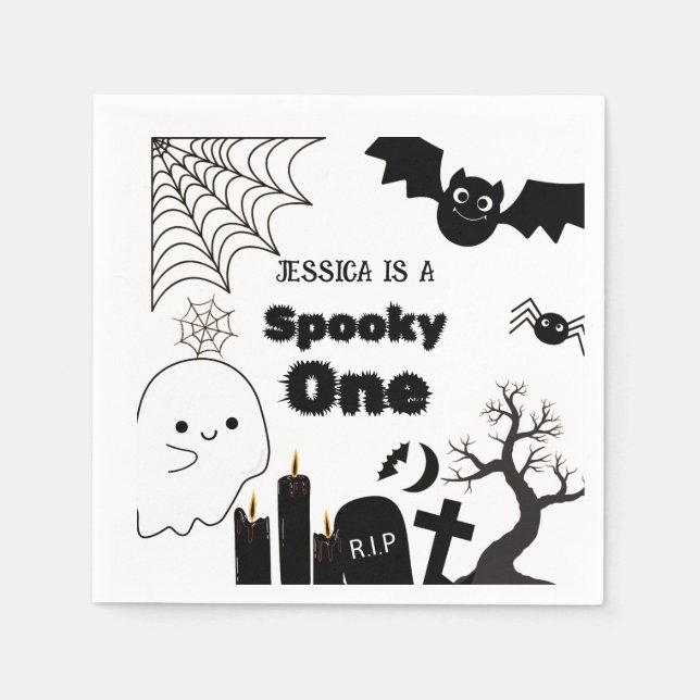 Halloween Sppoky One First Birthday party Napkin (Front)