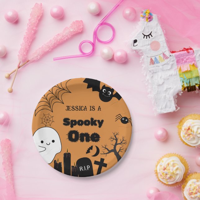 Halloween Sppoky One First Birthday party Paper Plate (Party)