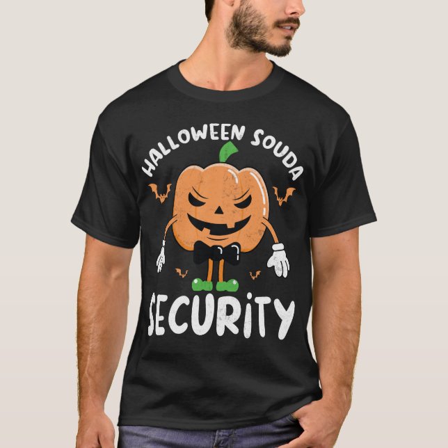 Halloween Squad Security Funny Pumpkin Bodyguard T-Shirt (Front)
