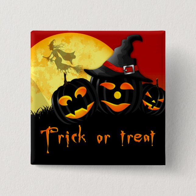 Halloween Square Button/Flying Witch and Pumpkins 2 Inch Square Button (Front)