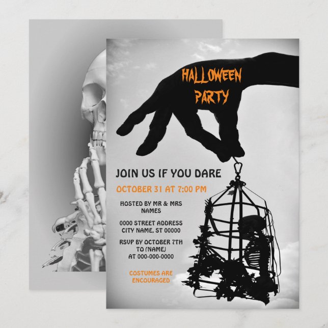 Halloween squelette main Invitation de la fête d'H (Devant / Derrière)