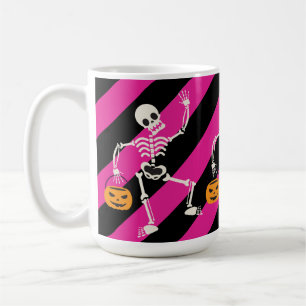 Halloween Squelette rose / Mug de café rayé noir